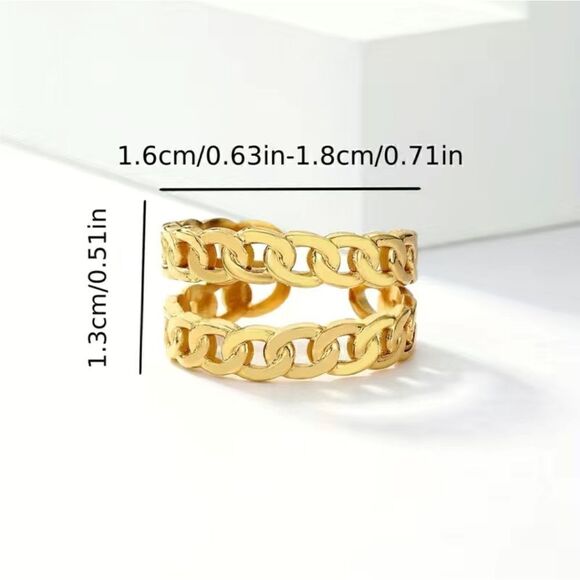 Cuban Link Chain Ring 18K Gold Plated Stainless Steel Double-layer Open Ring - Picture 3 of 5